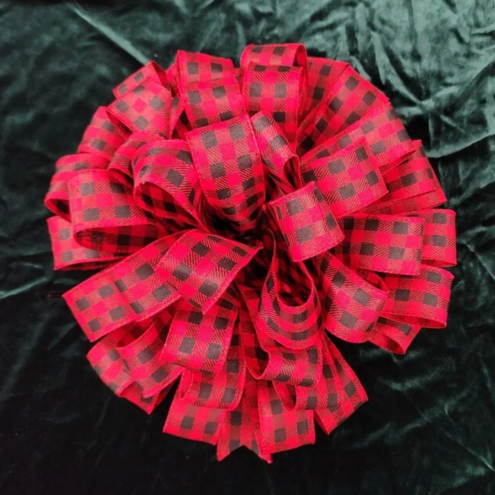 Christmas Tree Bow Topper, Black Red‎ Buffalo Plaid Bow Topper, Topper 44 Loop